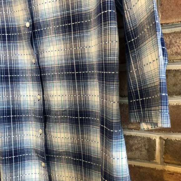 Collections Etc Button Up Shirt Dress 3/4 Sleeve Blue Plaid Sz M Midi - Picture 4 of 8